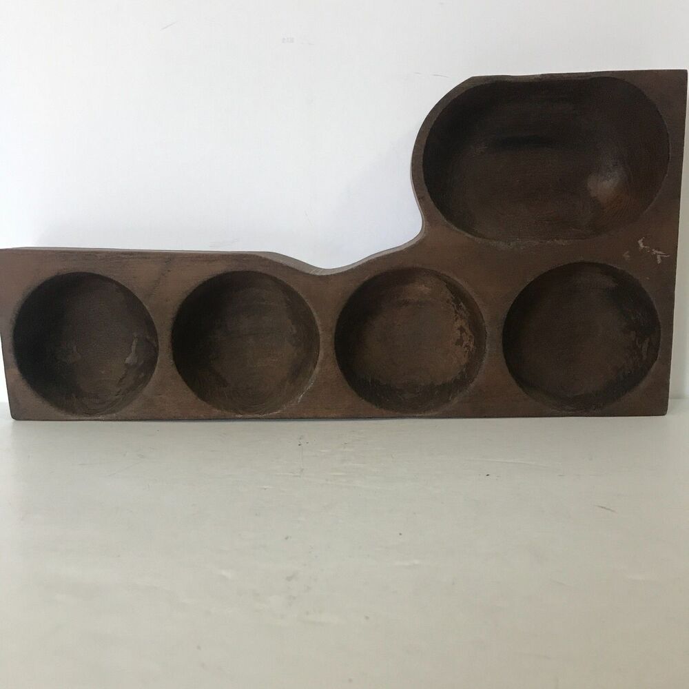 Vintage Antique Rustic Wooden Coin Sorter Trinket Box 5 Holes 15-1/2" Long 7-1/2